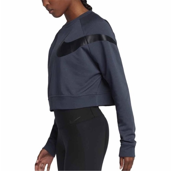 Nike GPX Versa Long Sleeve Cropped Sweatshirt Dri-Fit Navy Blue Women's Large - Picture 2 of 8